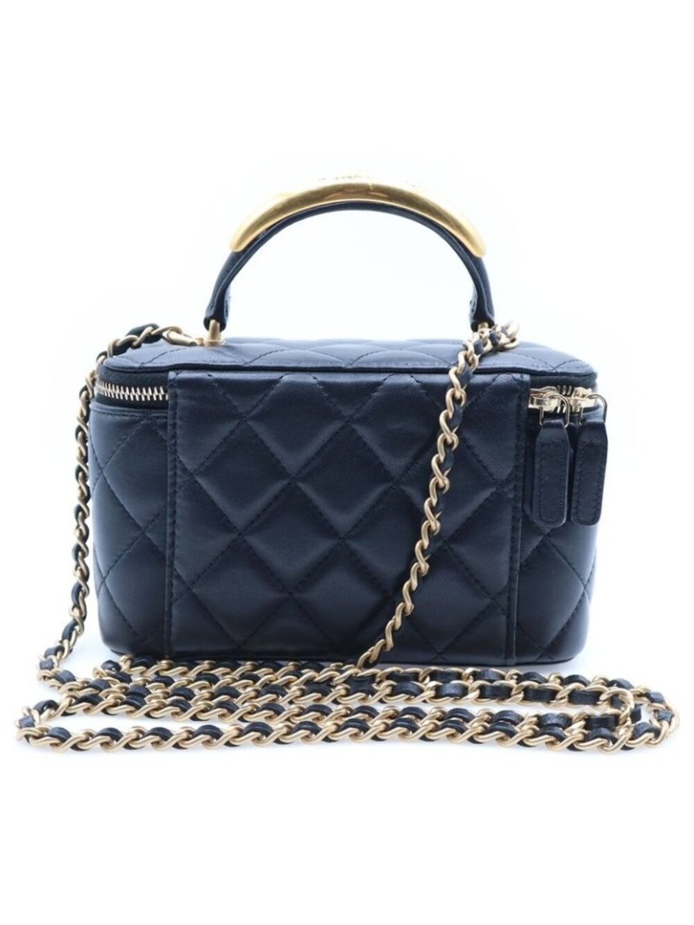 Chanel Vanity Top Handle Chain Shoulder Lambskin Gold Black - Picture 2 of 6